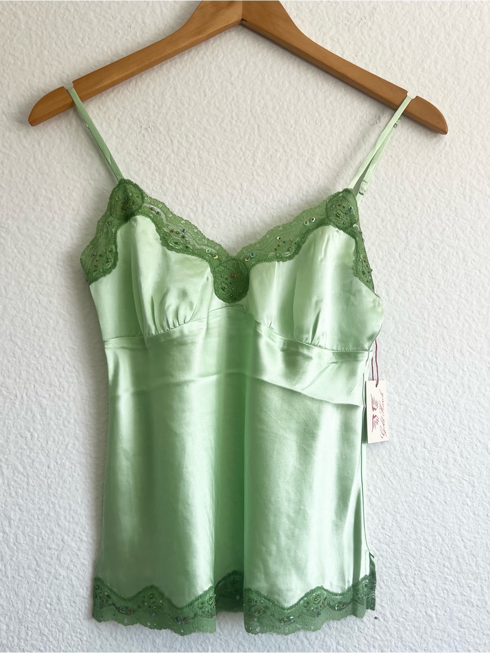 Gold Hawk 💯 Silk Light Green Camisole with Sequins